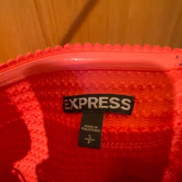 Express Women Dress SM Coral Orange Mini Fit & Flare Bandage Strapless Pleated - Picture 4 of 4